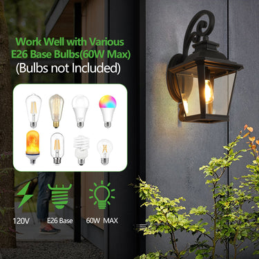 Black Waterproof Outdoor Wall Lanterns 2-Pack